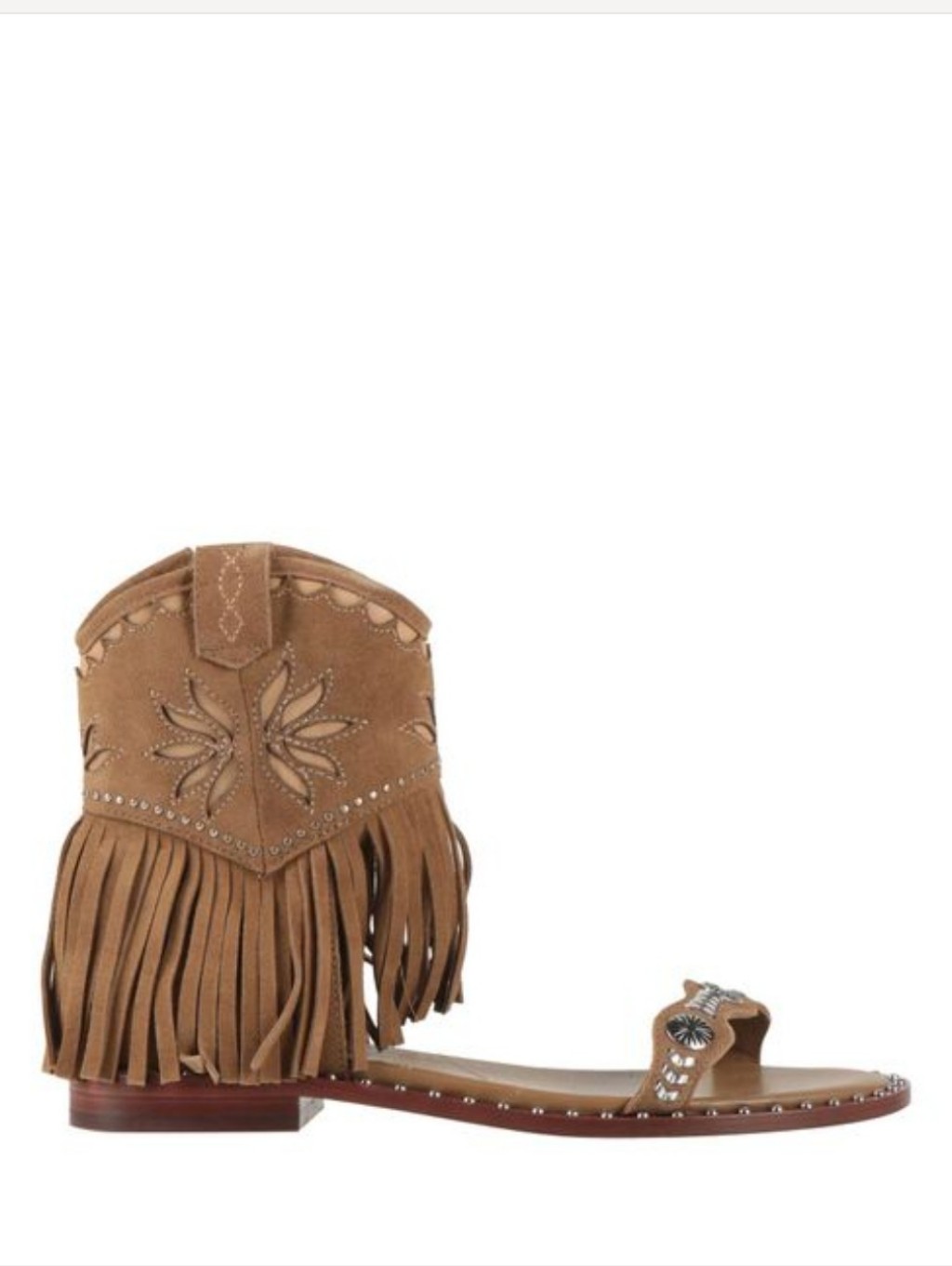 Ash Paquito Brown Suede Fringe Ankle Sandals With Concho Detail Sizes 36,37,39